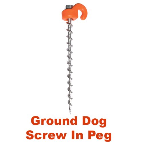 Ground dog screw in peg with hook collar