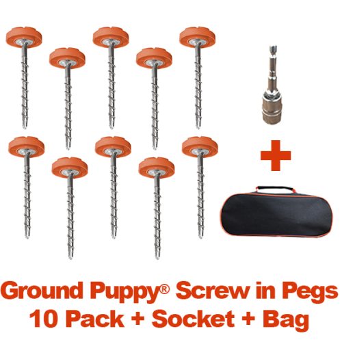 Ground Puppy screw in pegs 10 pack and socket and bag