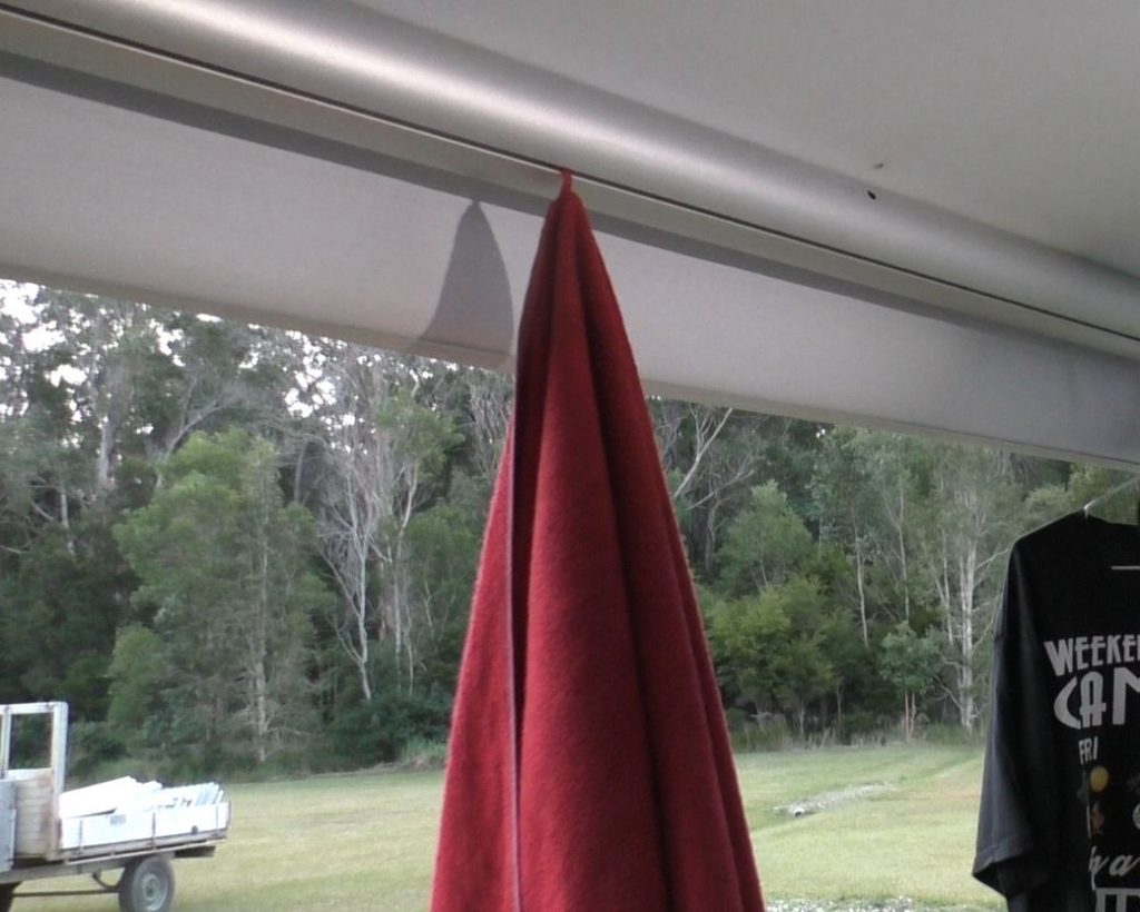 Hang your towels off the awning hooks on your Caravan or RV